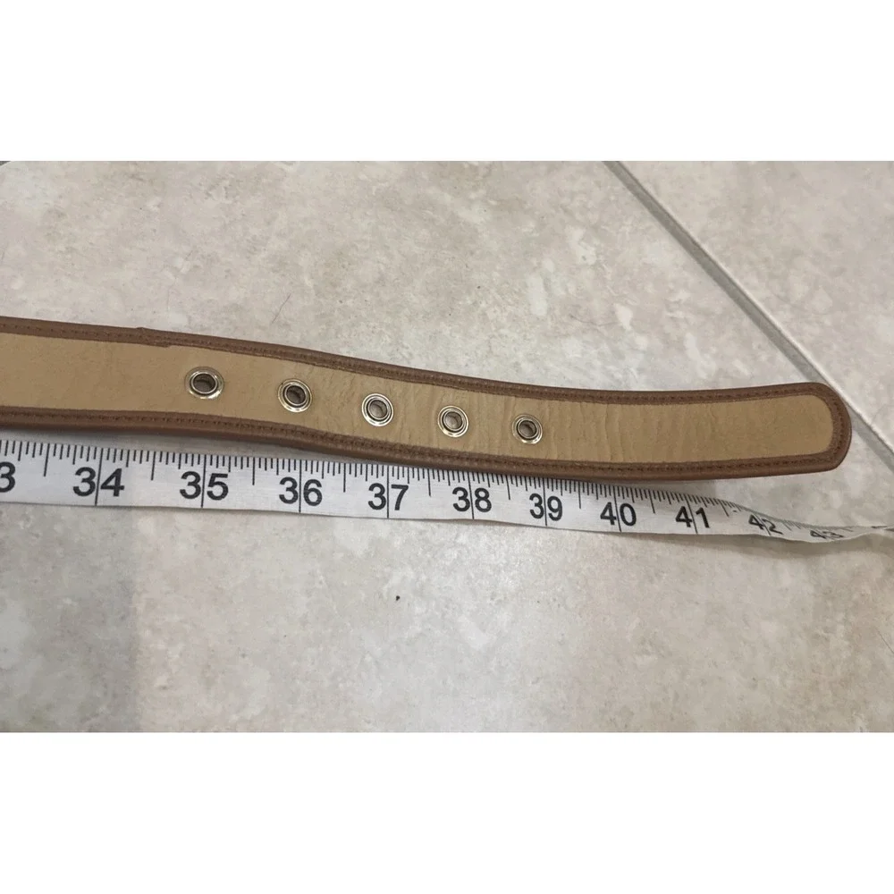 Talbots Pink Belt Orange Fruit Print Leather Trim Gold Tone Buckle Sz L Preppy